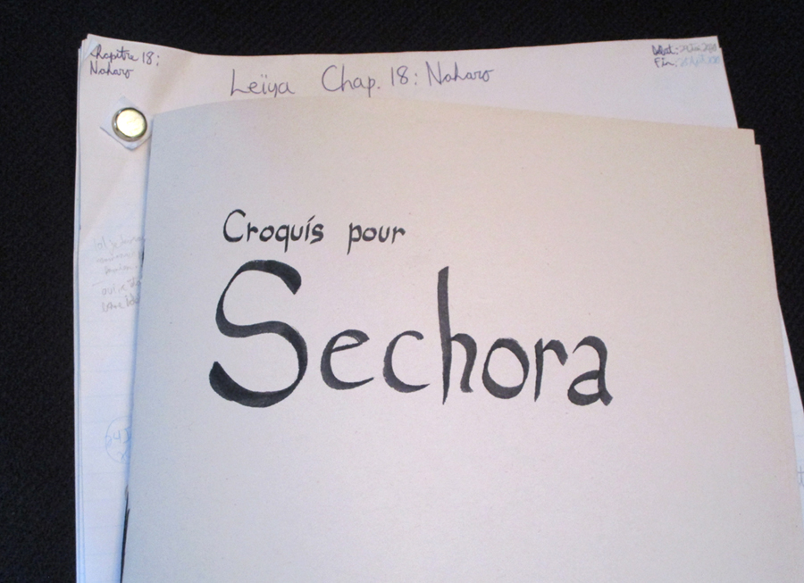 Un carnet sur lequel c'est écrit Croquis pour Sechora.